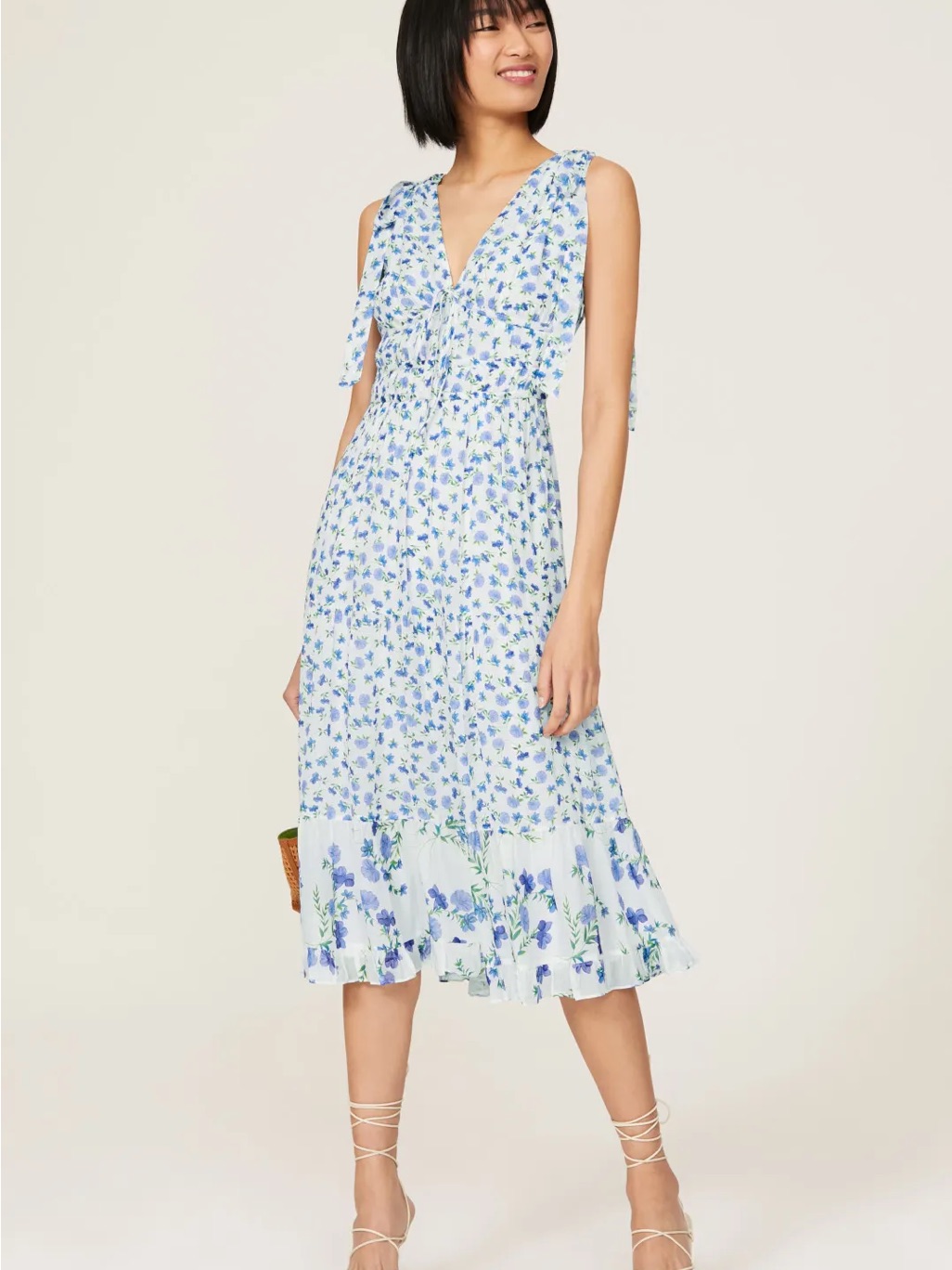Shoshanna Helena Blue Floral Cottagecore Garden Party Midi Dress Romantic Sz 4